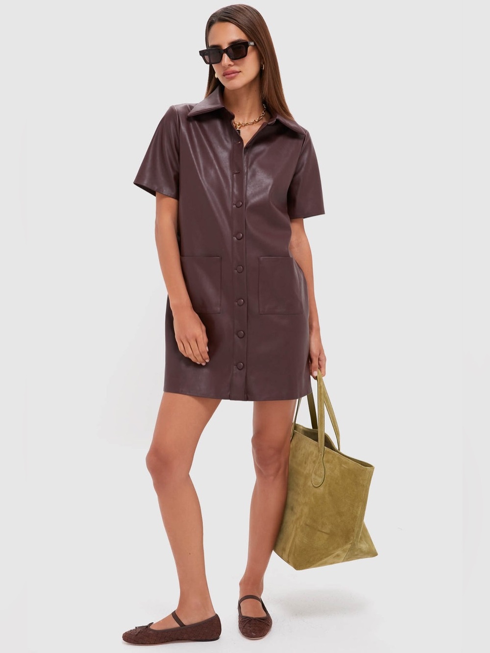 NWT TUCKERNUCK Merlot Leather Violetta Shirt Dress - size small